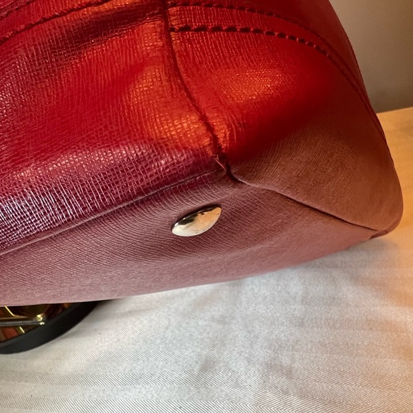 COACH Red Saffiano Leather Satchel Handbag - Picture 9 of 13